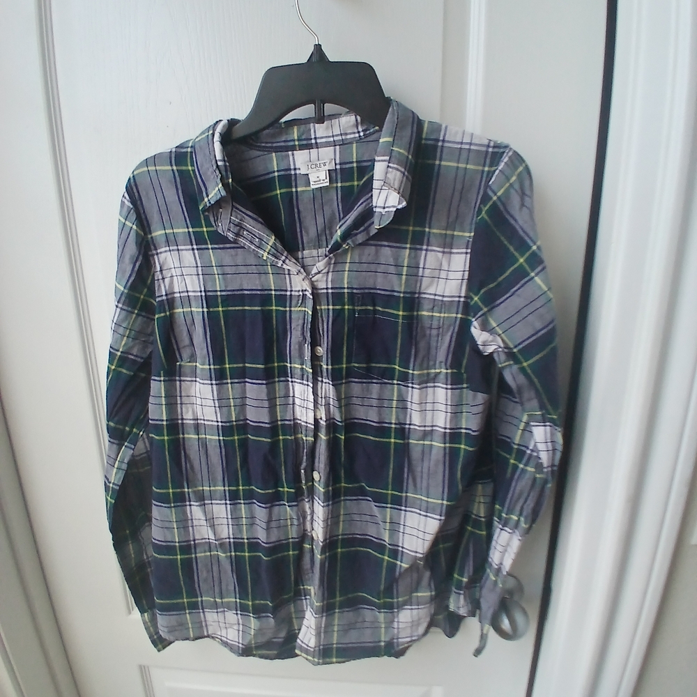 J. Crew Men's Green and Blue Plaid Shirt Size Medium